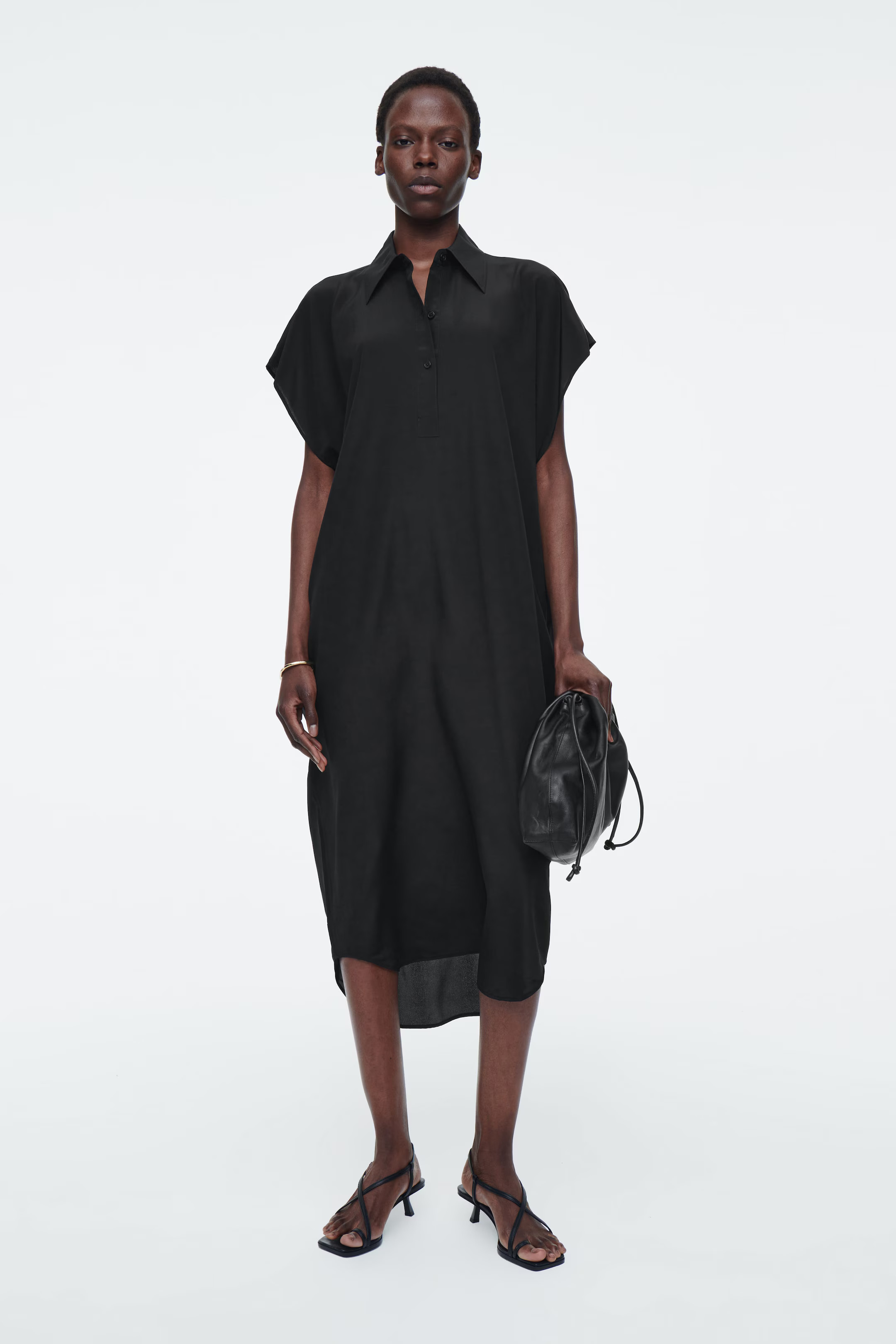 OVERSIZED SILK MIDI SHIRT DRESS - BLACK | COS (AU)