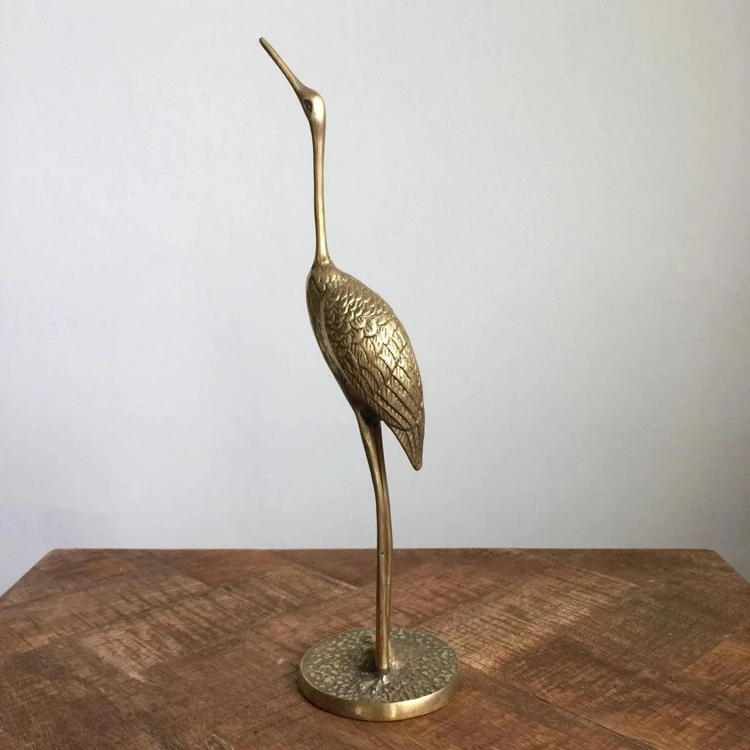 Brass Crane Statue Vintage Brass Bird Statuette - Etsy | Etsy (US)