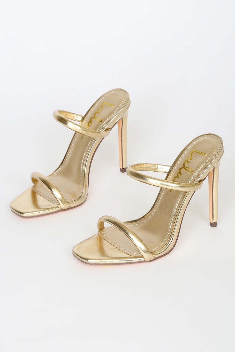 Theyaa Gold Metallic Square-Toe High Heel Sandals | Lulus (US)