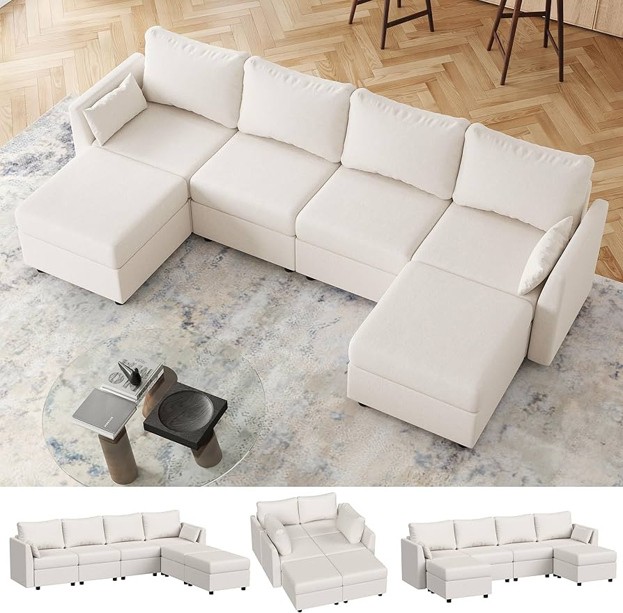 Modular Sectional Sofa with Storage, Convertible 6 Seat Sectional Couches for Living Room, U Shap... | Amazon (US)