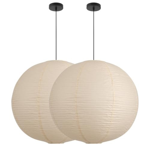 Fivemengo Large Paper Pendant Light with Cord and Canopy, 23.6in Off White | Amazon (US)