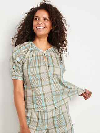 Plaid Smocked-Sleeve Pajama Top for Women | Old Navy (US)