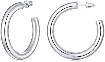 Gacimy Chunky Hoop Earrings for Women 14K Gold Plated, 925 Sterling Silver Post Hoops for Women | Amazon (US)