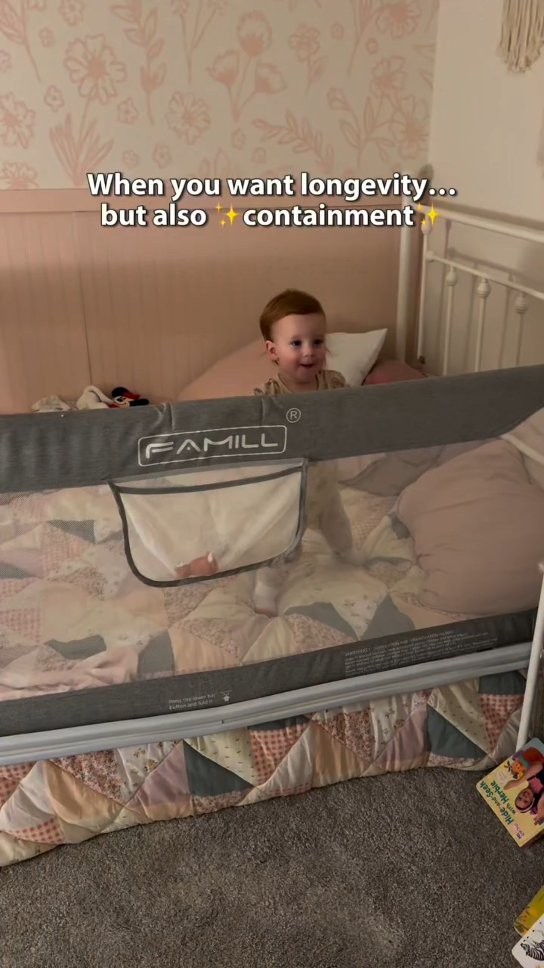 We originally bought these for E because she sized out of her crib because she was so tall for the crib, but she LOVED the rails, so we bought a frame for a floor bed and used these for over a year with her. 

We just brought them back out because AJ has been hitting her head on the side of the crib and waking up because she’s essentially a little tornado in the crib. But since we still wanted her to be contained, we brought back out the sliding rails. 

It allows us to easily lay in bed with AJ too when she needs us and to climb in and out on her own.

Have questions? Just ask! 

#toddlersleep #toddlermom

#LTKBaby #LTKKids #LTKmomlife