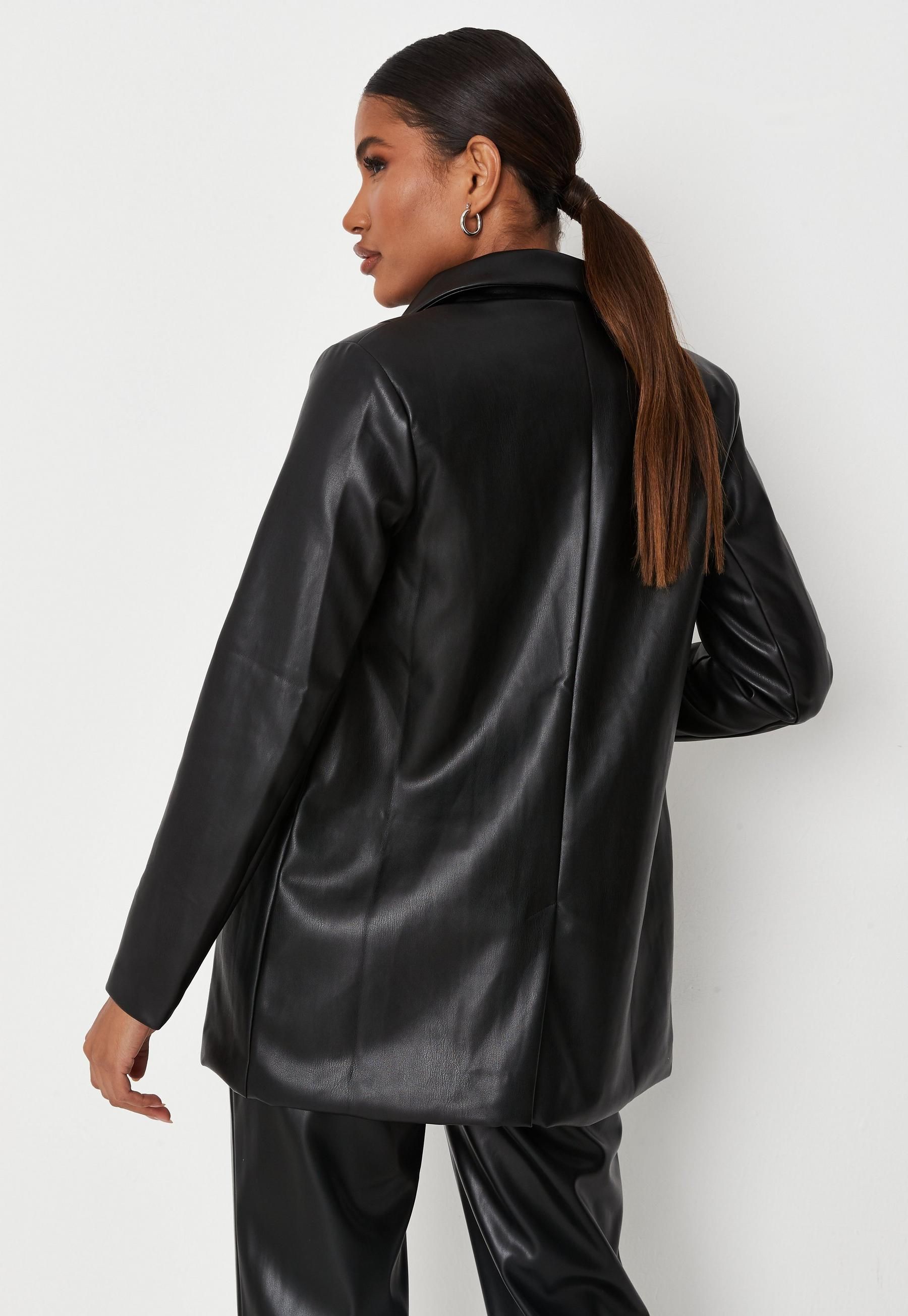 Black Soft Faux Leather Oversized Blazer | Missguided (US & CA)