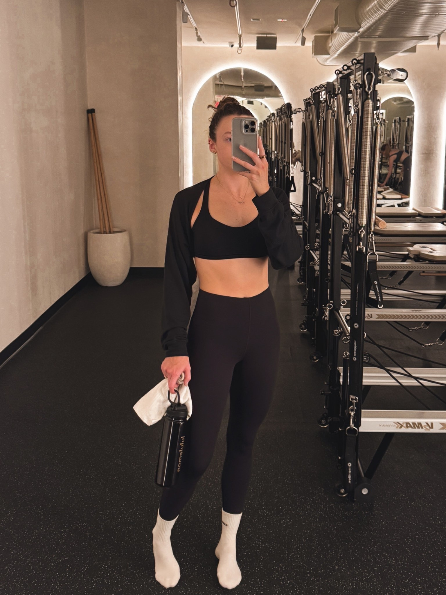 Pilates outfit 
Shrug: S
Bra & Leggings: 4

#LTKActive