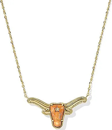 Kendra Scott Game Day Longhorn Short Pendant Necklace - Gold Variegated Orange Magnesite | Dillard's