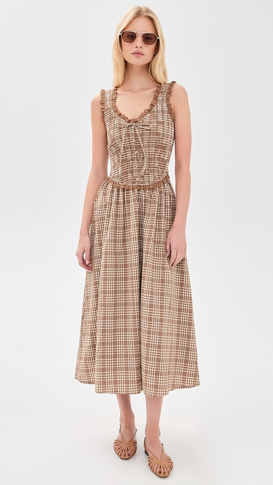 Smocked Lace Insert Midi Dress | Shopbop