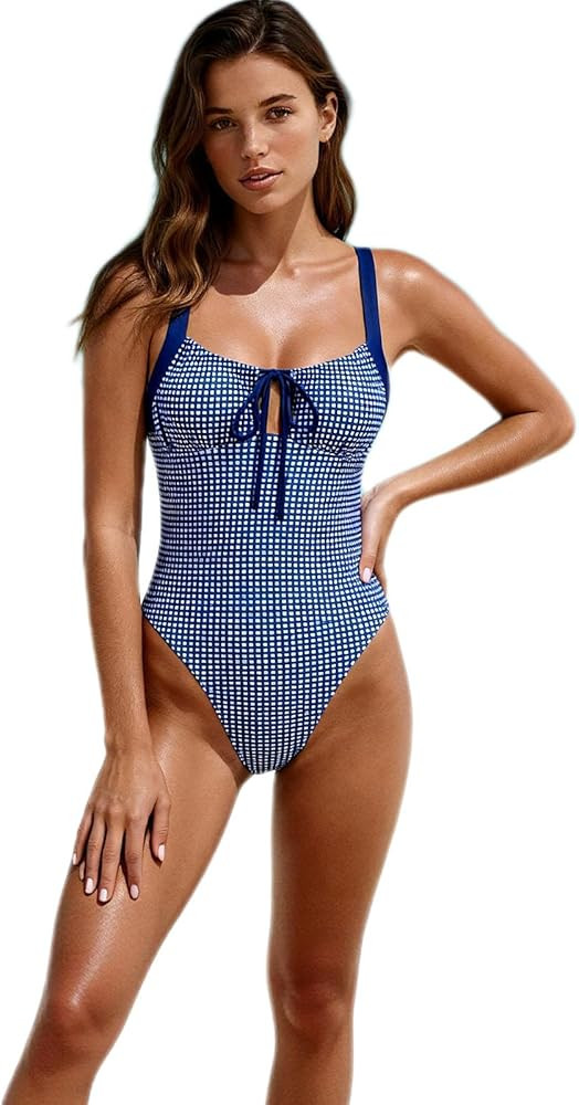 Vintage Lace Jacquard Tied Back One-Piece Swimsuit | Amazon (US)