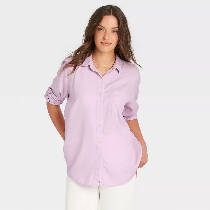 Women's Raglan Long Sleeve Denim Button-Down Shirt - Universal Thread™ | Target
