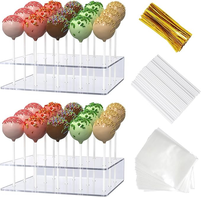 2 Pack Cake Pop Stand with Sticks Kit, Acrylic Lollipop Hold Stand, Clear Cake Pop Display Holder... | Amazon (US)