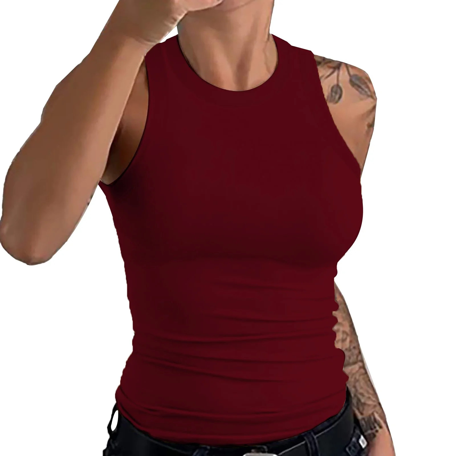 Tank Tops For Women Sleeveless Racerback High Neck Casual Basic Cotton Ribbed Tank Top Camisole T... | Walmart (US)