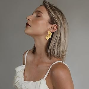 Chunky Gold Statement Earrings For Women Gold Plated Sectored Flower Leaf Shell Angel Wing Earrin... | Amazon (US)