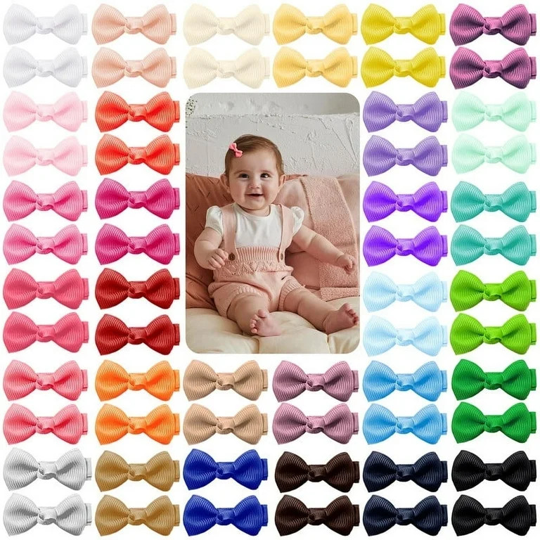 Yalumo Baby Hair Clips 60PCS, Tiny 2" Grosgrain Ribbon Fully Lined Baby Hair Bows Alligator Clips... | Walmart (US)