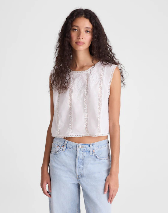 Embroidered Lace-Insert Top | Madewell