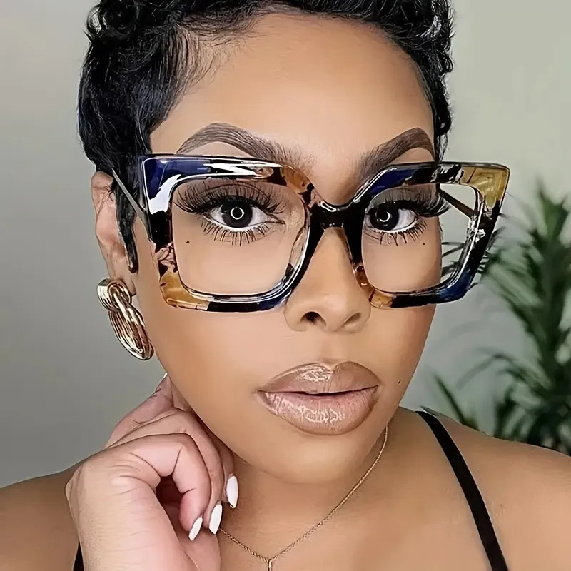 Cat Eye Clear Lens Fashion Glasses For Women Men Large Color Block Frame Anti Blue Light Glasses | Temu Affiliate Program