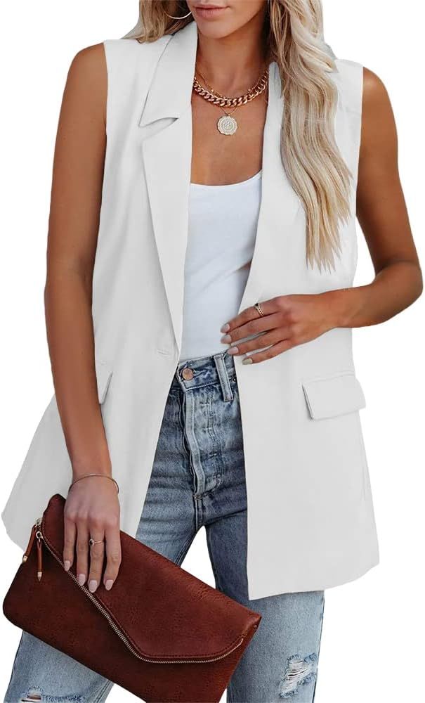 Cicy Bell Women's Sleeveless Blazer Vest Casual Open Front Single Button Summer Jacket with Pocke... | Amazon (US)