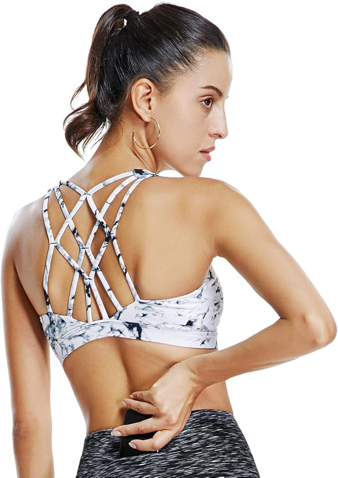 Mesh Straps Sports Bra Padded Comfort Support Yoga Bras Top for Women Workout Fitness | Amazon (US)
