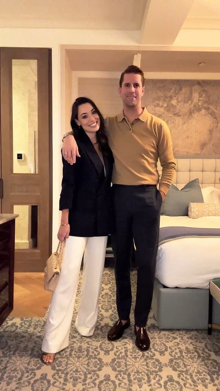 Kat and Thomas Jamieson wear fall outfits for a date night in NYC. His and hers style, menswear, men’s fashion, loafers, trousers, blazer, classic style, holidays, Christmas outfit, cocktail party. 

#LTKmens #LTKSeasonal #LTKHoliday