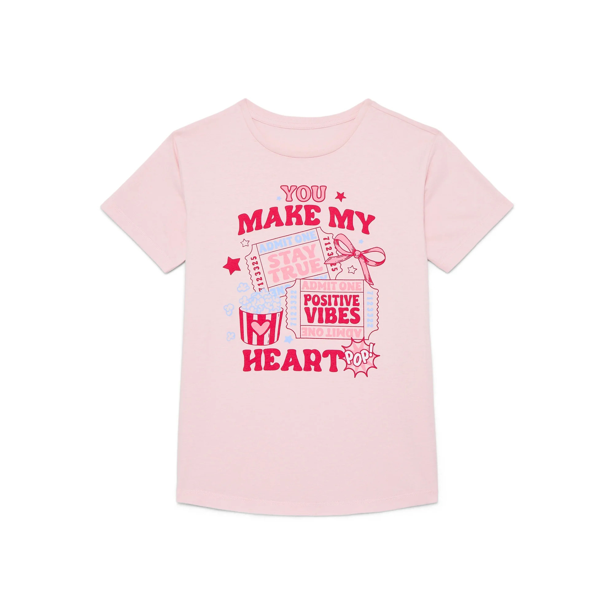 Wonder Nation Girls Heart Pop Graphic T-Shirt with Short Sleeves, Sizes 4-18 | Walmart (US)