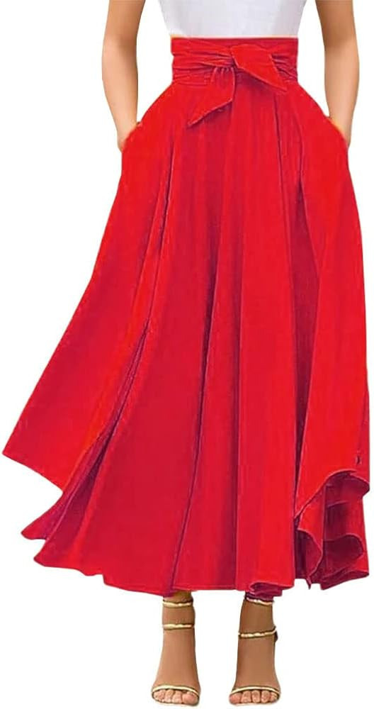 chouyatou Women's Elegant High Waisted Side Slit Irregular Bohemian Maxi Skirt with Pockets | Amazon (US)