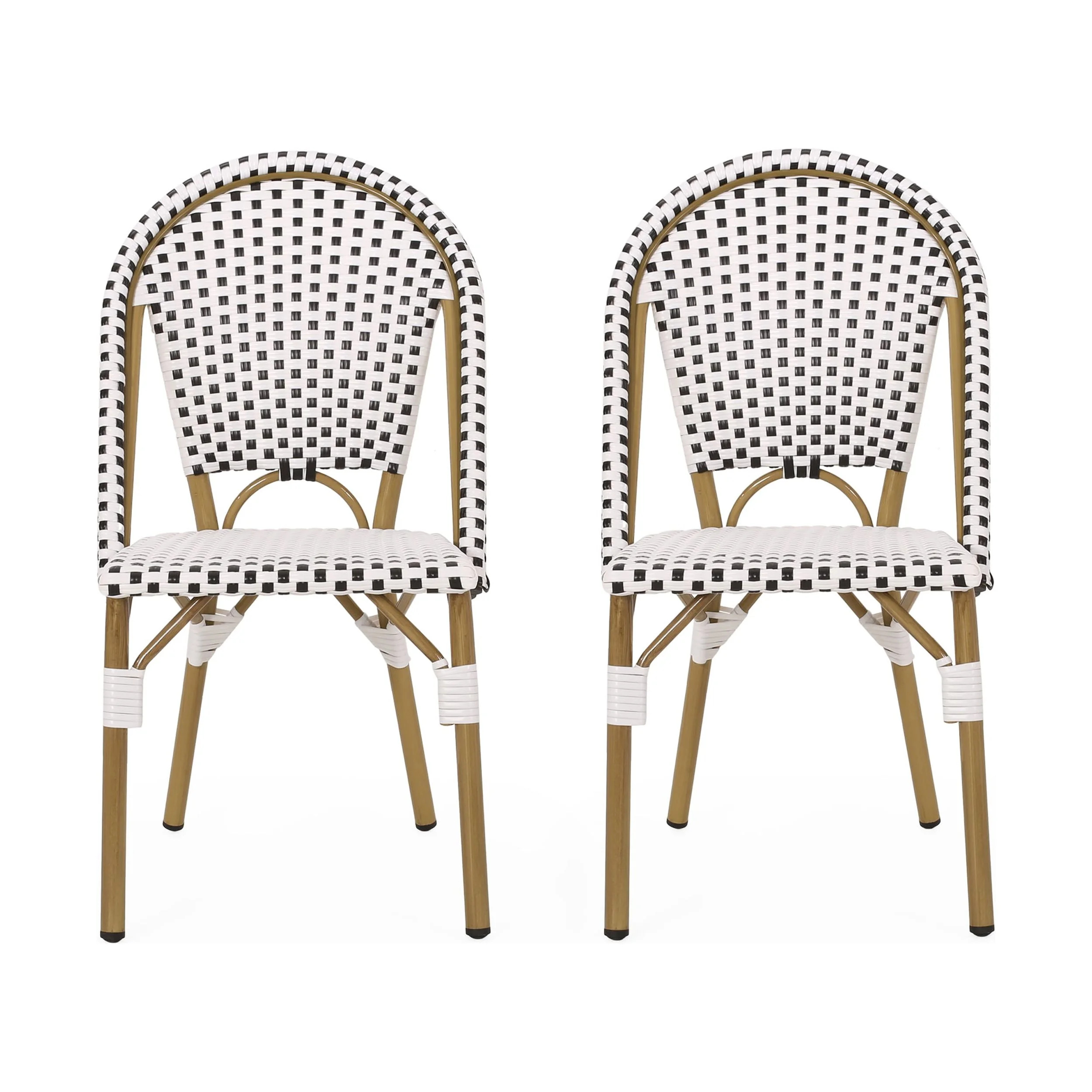 Ryder Outdoor French Bistro Chair, Set of 2, Black, White, Bamboo Finish | Walmart (US)