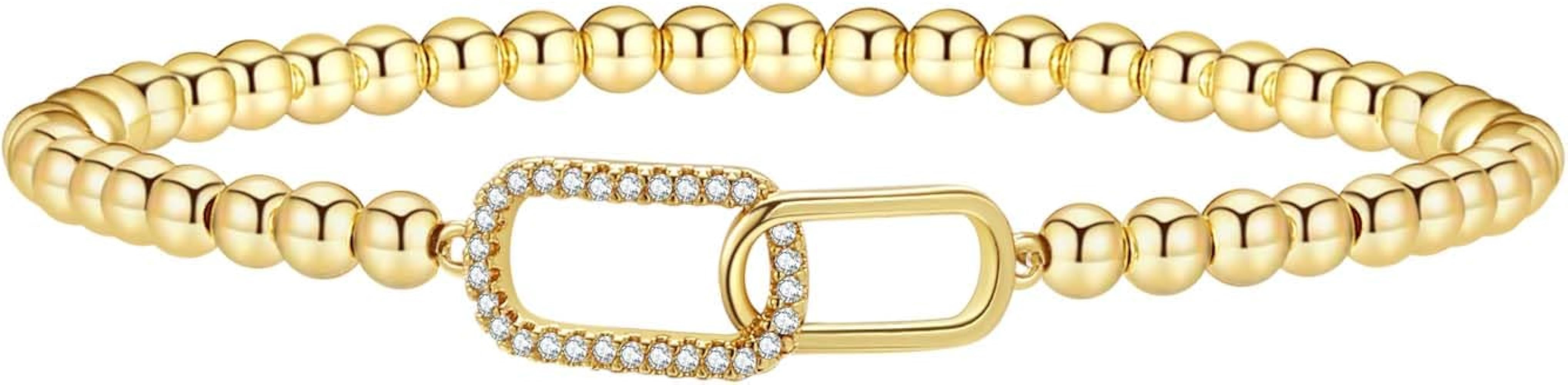 Stocking Stuffers for Women Beaded Stretch Handmade Ball Charm Bracelet Dainty Stackable Jewelry ... | Amazon (US)