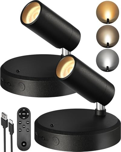 EZVALO Spotlights Indoor with Remote, 5500mAh Rechargeable Picture Lights, Wireless Uplights with Timer & Dimmable, 3-CCT, Accent Lighting for Plant, Art, Painting, Gallery, Wall Decor (2-Pack Black) | Amazon (US)
