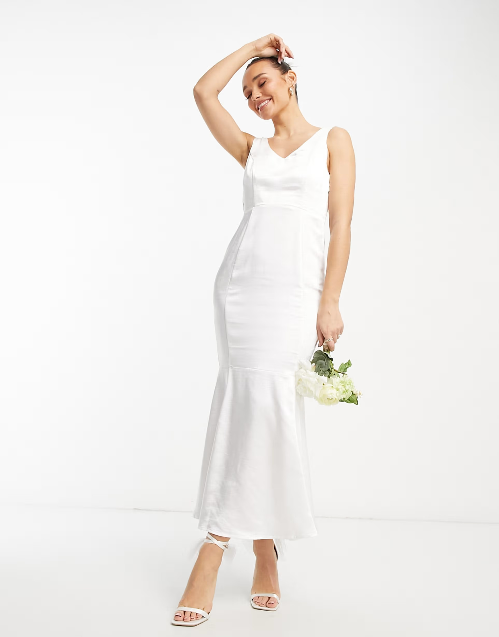 Vila Bridal satin mermaid maxi dress in white | ASOS (Global)