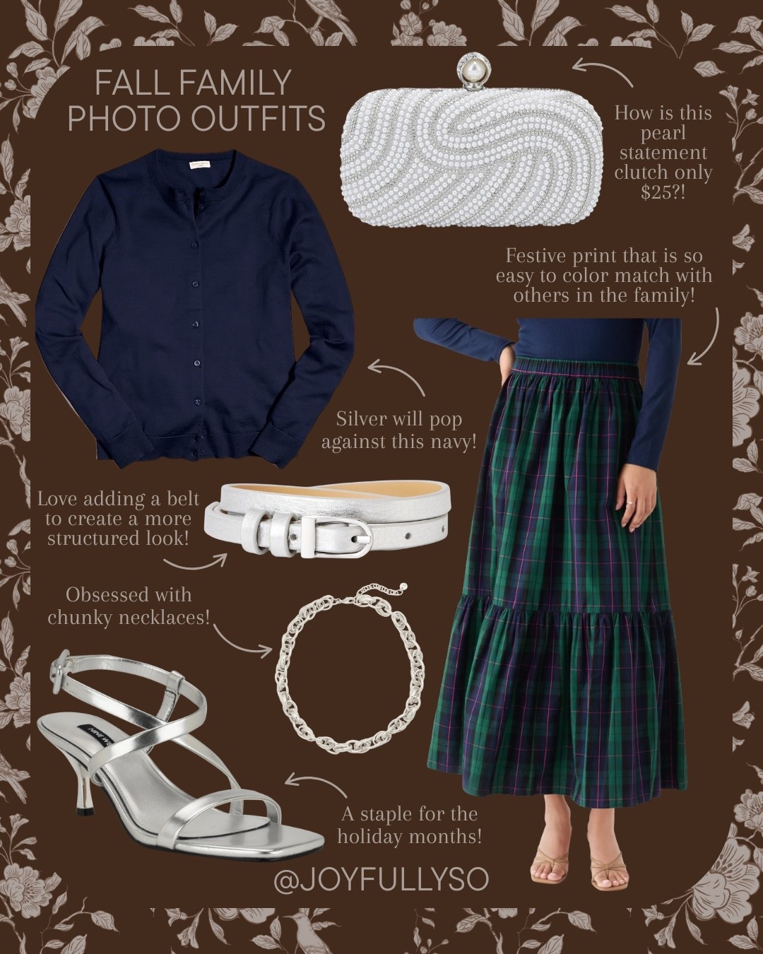 Holiday and fall family photo outfit idea

Plaid maxi skirt with navy cardigan and silver accessories

#LTKStyleTip #LTKSeasonal #LTKFamily