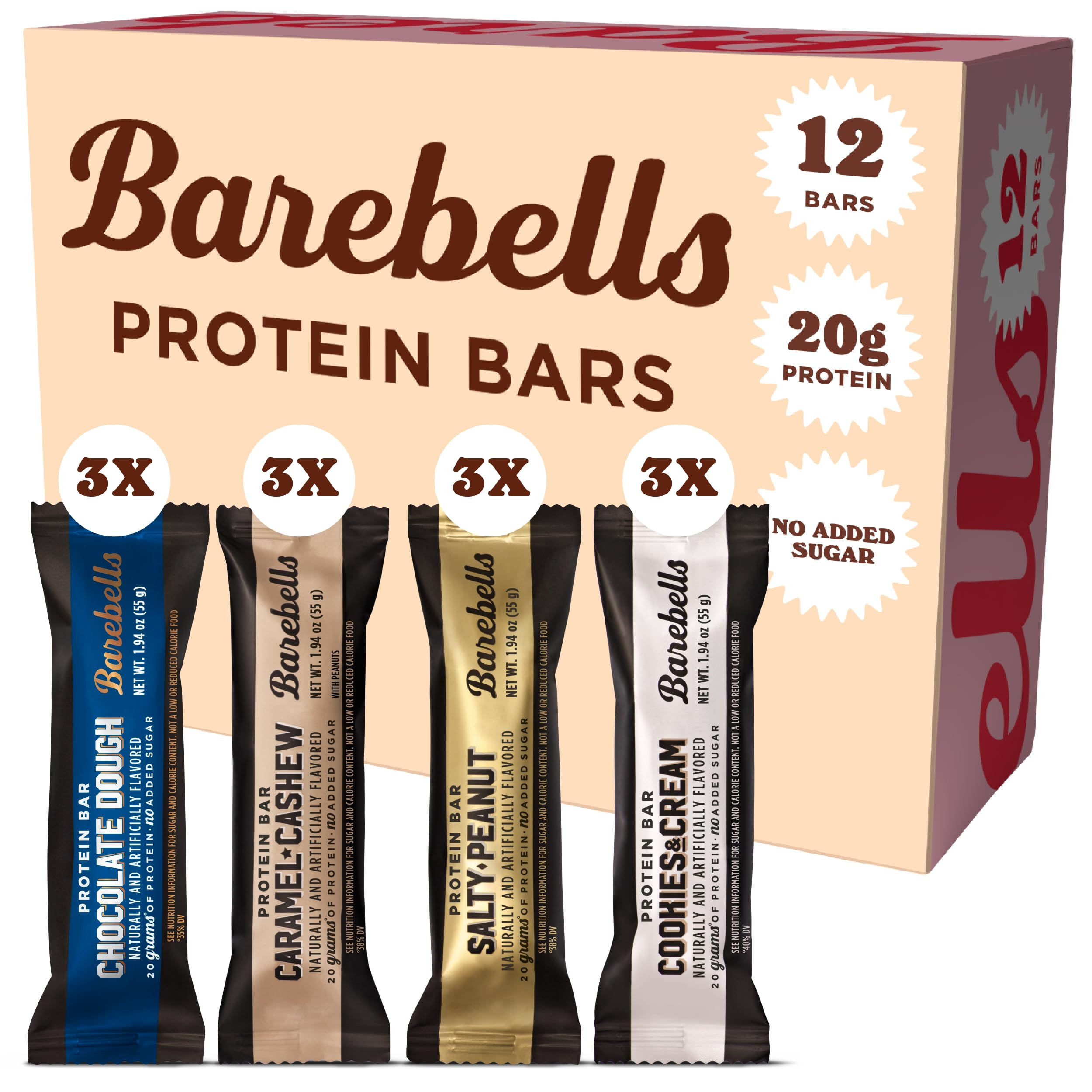 Barebells Protein Bars Variety Pack - 12 Count, 1.9oz Bars - Protein Snacks with 20g of High Prot... | Amazon (US)