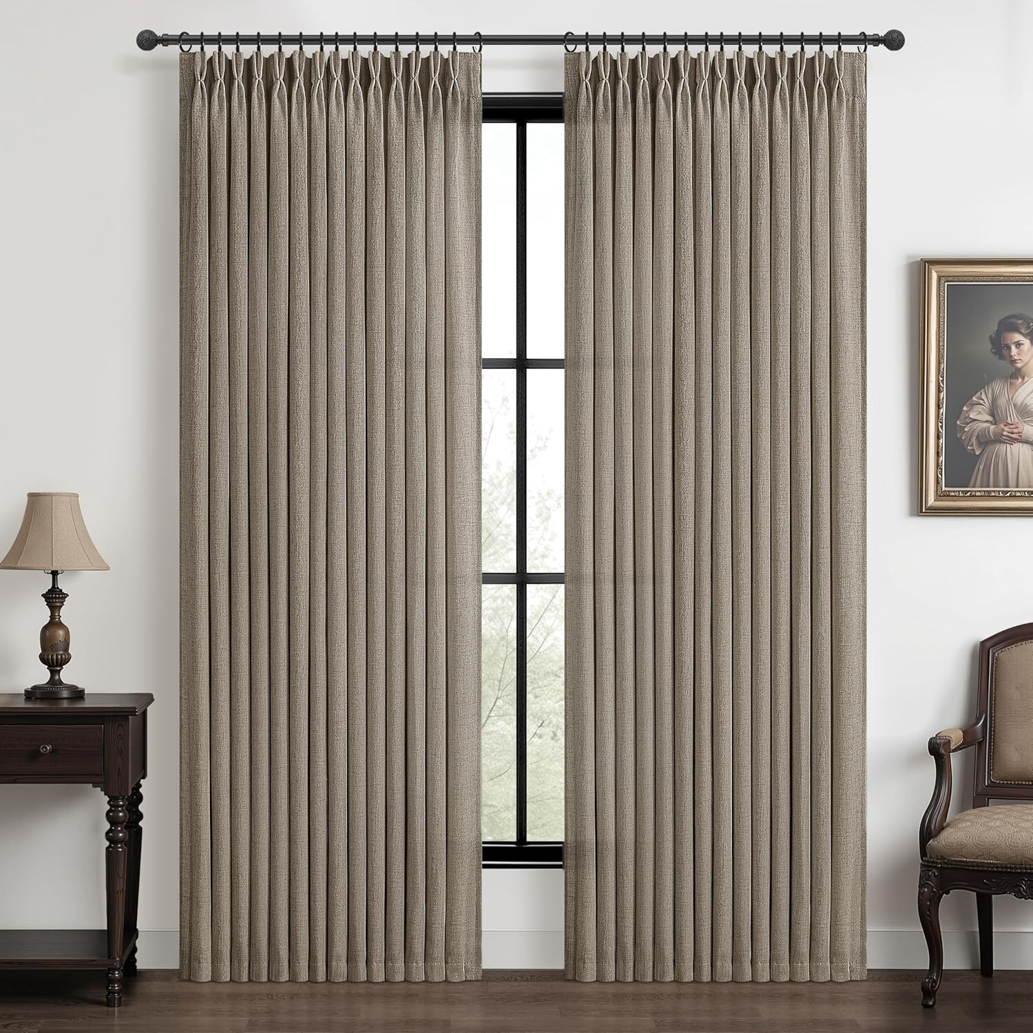 High Ceiling Dark Flax Extra Long 120 Inch Curtains 60 Inch Wide for Sliding Glass Door, Memory Trained Pleat Thick Linen Curtain Living Room Light Filtering Sheer Farmhouse Window Drapes 2 Panels Set | Amazon (US)
