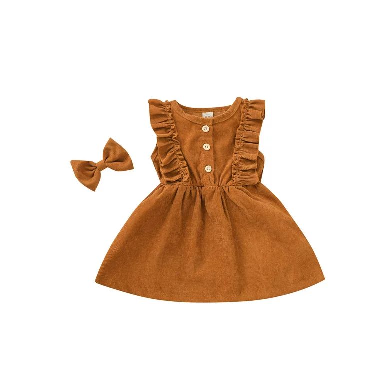 Diconna Girls Kid Baby Corduroy Dress Vintage Sleeveless Ruffles Tutu Dress | Walmart (US)