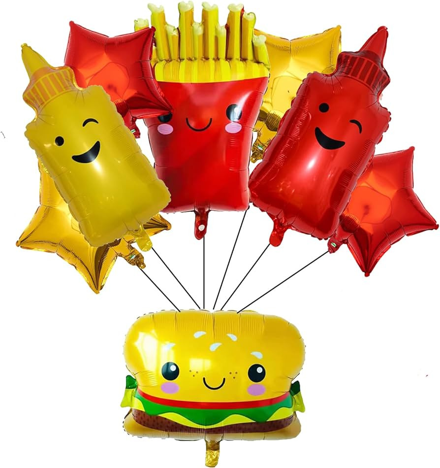 8PCS Hamburger Hot Dog Ketchup Bottles Mustard Bottles Foil Mylar Balloons Food Balloons for Birt... | Amazon (US)