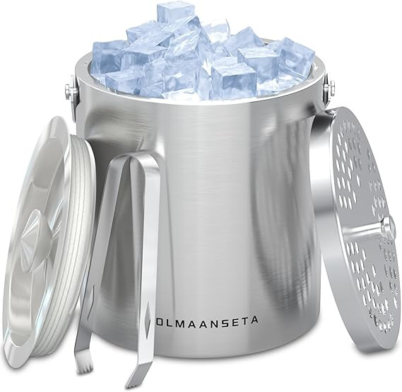 Stainless Steel Ice Bucket For Parties With Lid And Ice Tongs,Insulated Wine Bucket With Strainer... | Amazon (US)