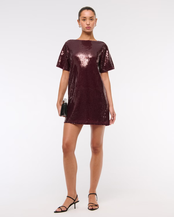 Women's Sequin Tee Shift Mini Dress | Women's New Arrivals | Abercrombie.com | Abercrombie & Fitch (US)