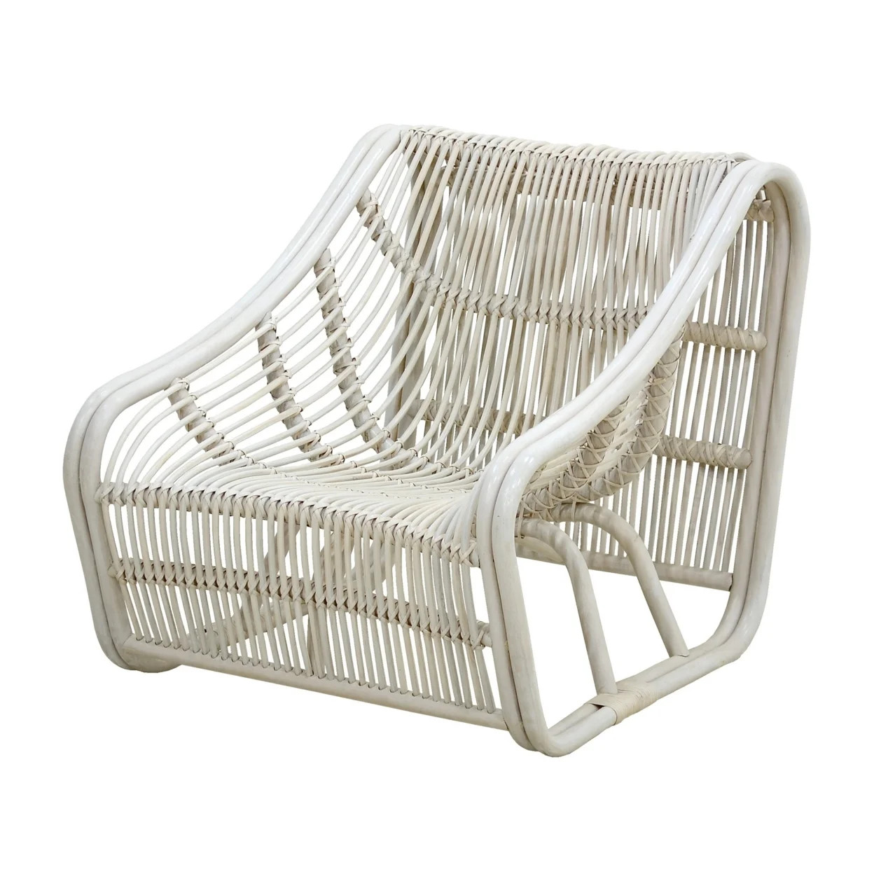 32 Inch Accent Chair, Woven Wicker, Curved Back, Sleigh Base, Modern, White, Saltoro Sherpi | Walmart (US)