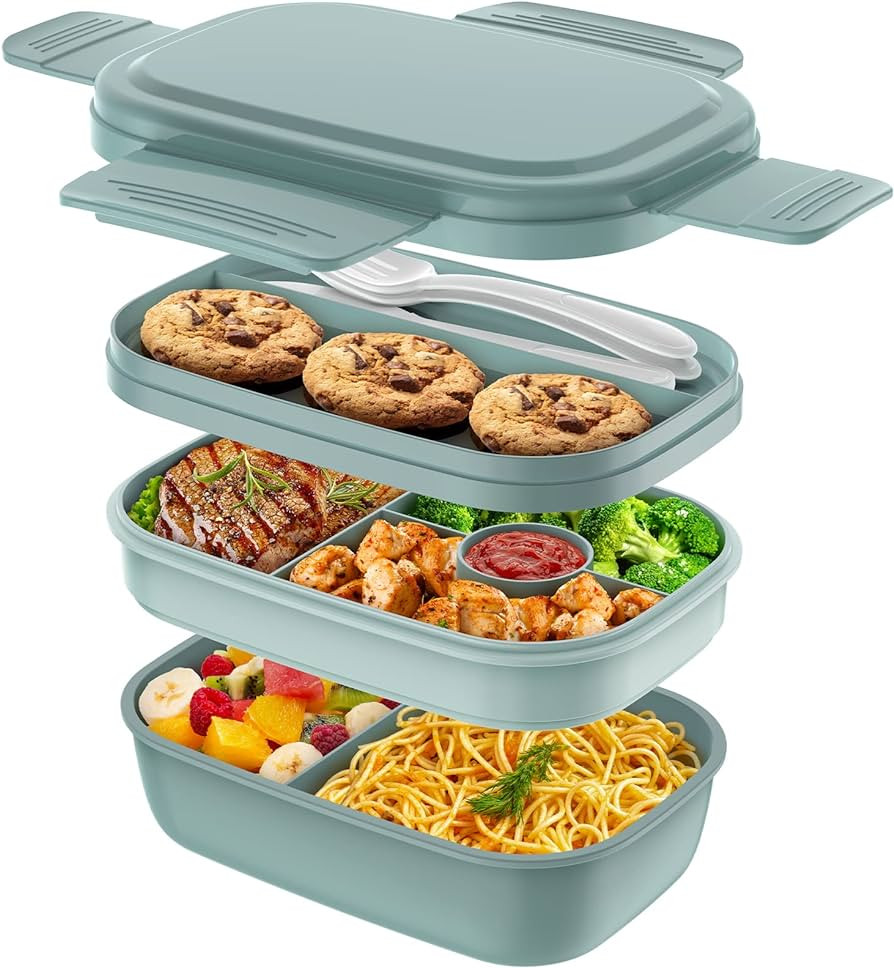 Bento Box Adult Lunch Box,3 Stackable Bento Lunch Containers for Adults/Kids, Modern Minimalist D... | Amazon (US)