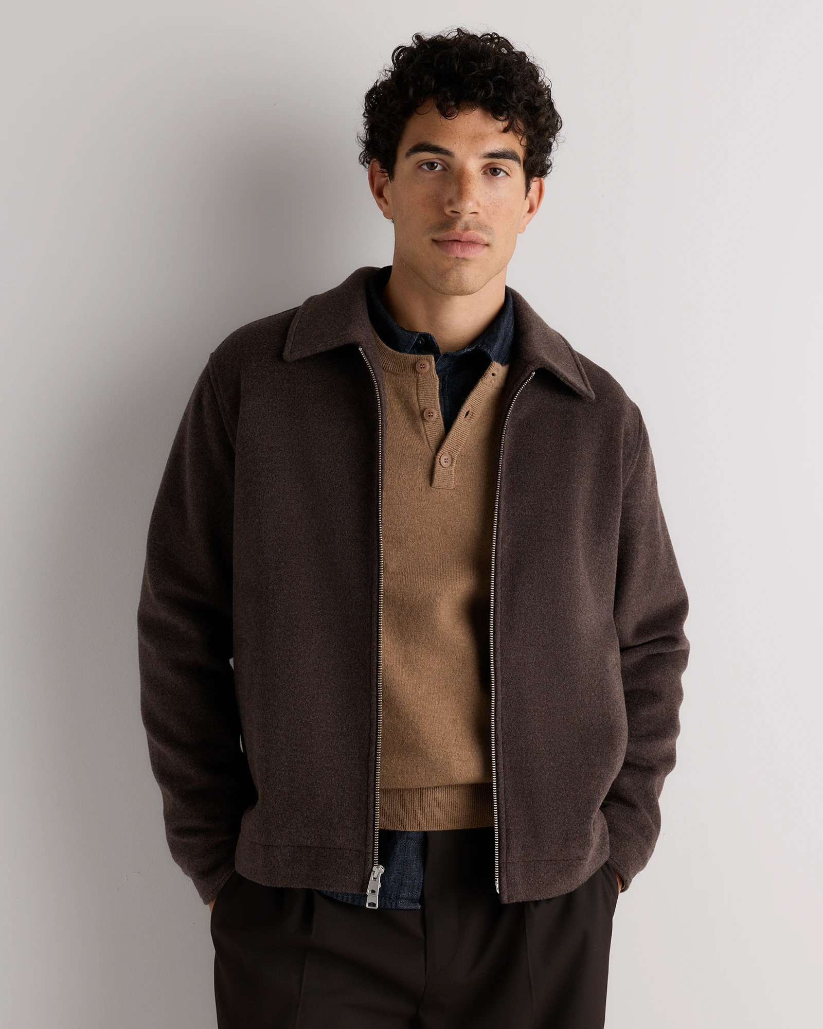 Quince | Men's Wool Cashmere Harrington Jacket in Heather Charcoal, Size Large | Quince