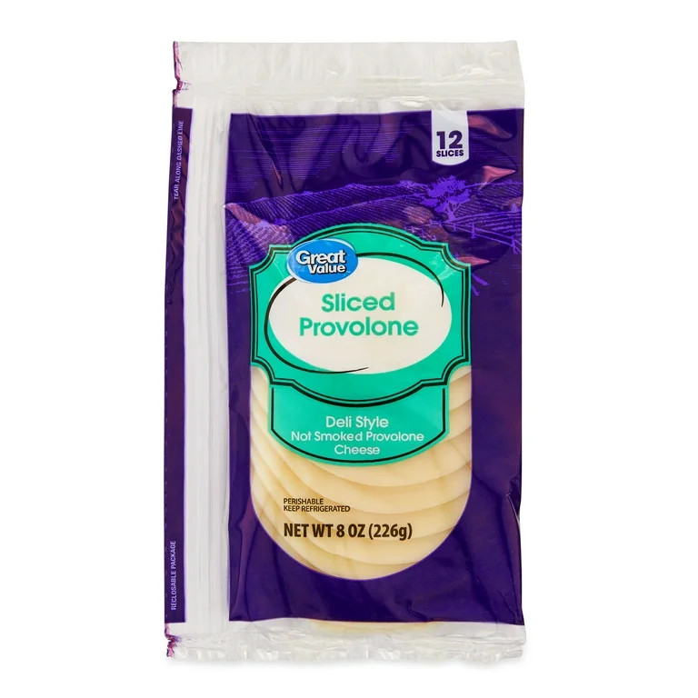 Great Value Deli Style Sliced Non-Smoked Provolone Cheese, 8 oz, 12 Slices | Walmart (US)