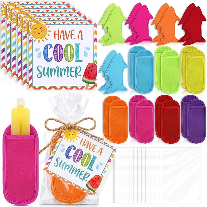 Rtteri 24 Set Ice Pop Sleeves Bulk Ice Pop Holders Neoprene Insulator Sleeves with Gift Cards Reu... | Amazon (US)