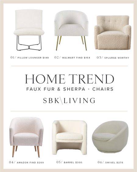 HOME TREND \ faux fur & sherpa accent chairs for every budget!

Living room
Bedroom
Decor
Walmart
Amazon

#LTKSeasonal #LTKhome