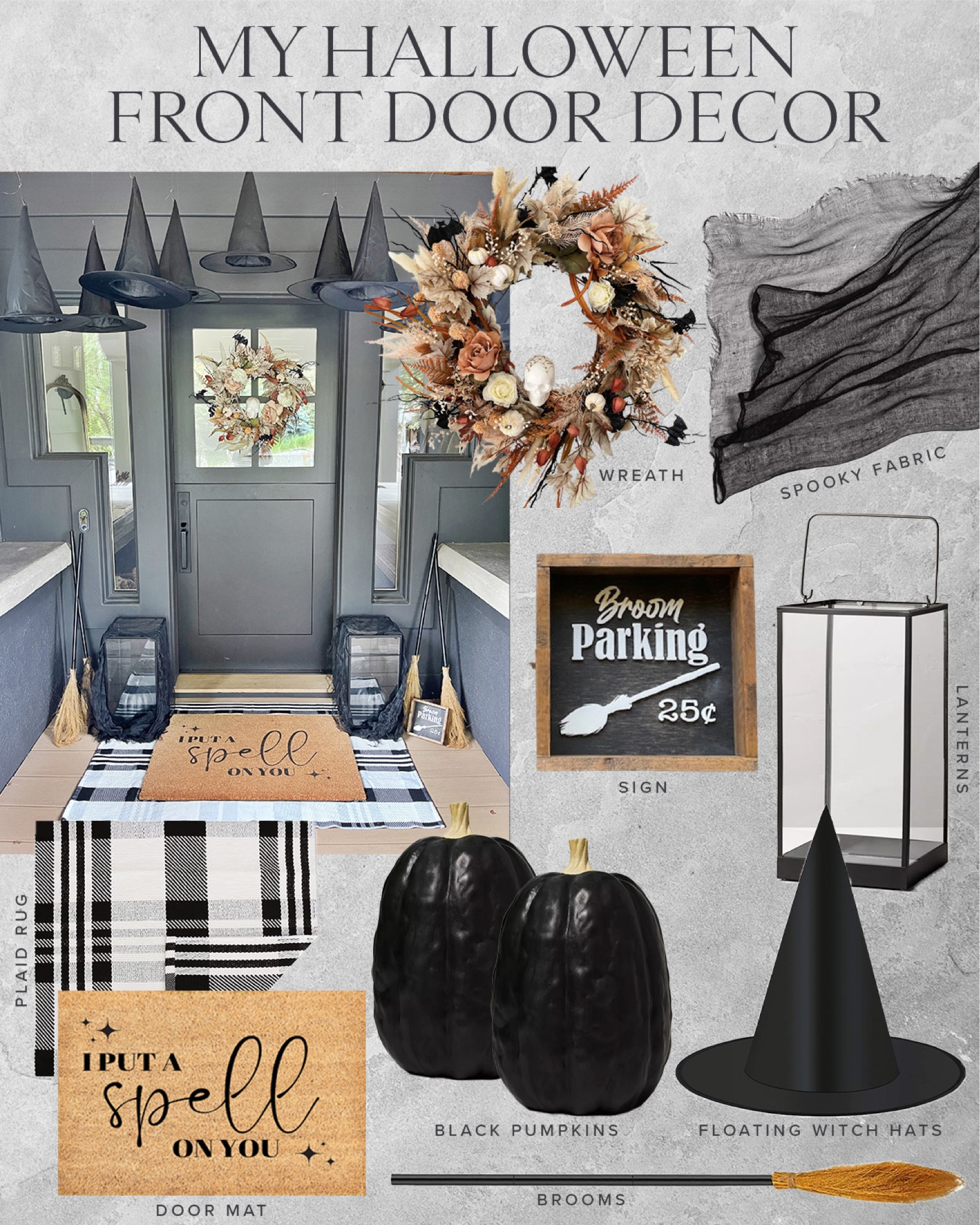 HOME \ my floating witch hat Halloween front door🧙🏻‍♀️🖤✨

Fall
Porch 
Wreath 

#LTKfindsunder50 #LTKHalloween #LTKhome