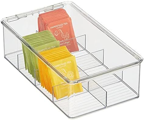 mDesign Plastic Stackable Tea Bag Organizer Storage Bin with Lid for Kitchen Cabinets, Countertop... | Amazon (US)