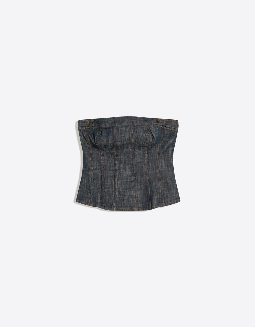 Strukturiertes Denim-Top - Denim - Damen | Bershka DE