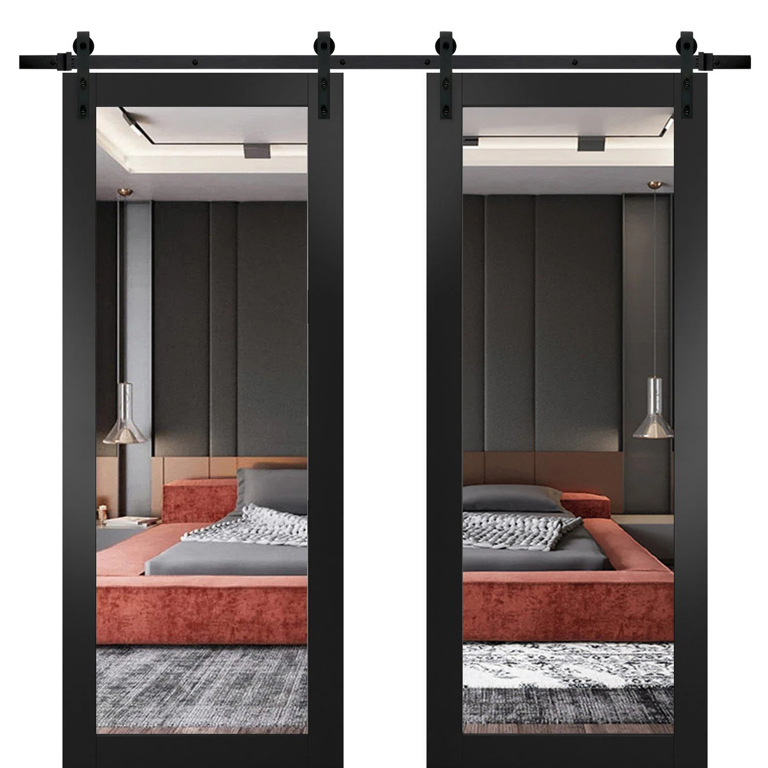 Lucia Mirrored Glass Barn Black Doors | Wayfair North America