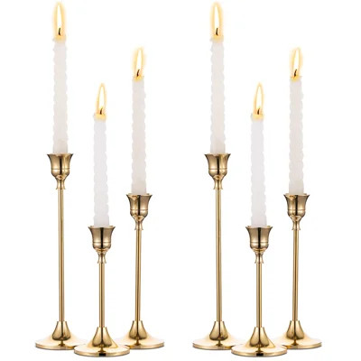 2 Sets(6 Pcs) Brass Gold Metal Taper Candle Holders Candlestick Holders, Vintage Modern Decorative Centerpiece Candlestick Holders | Wayfair North America