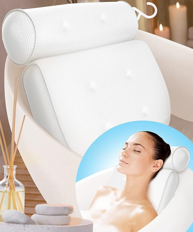 Bathtub Pillow for Neck and Back Support with 6 Non-Slip Suction Cups & Drying Hook - Machine Was... | Amazon (US)