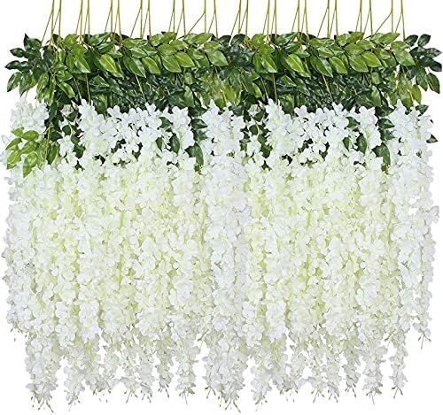 Fake Hanging Flowers - 12 Pieces 3.75 Feet/Piece Artificial Wisteria Vine Ratta Hanging Garland S... | Amazon (US)