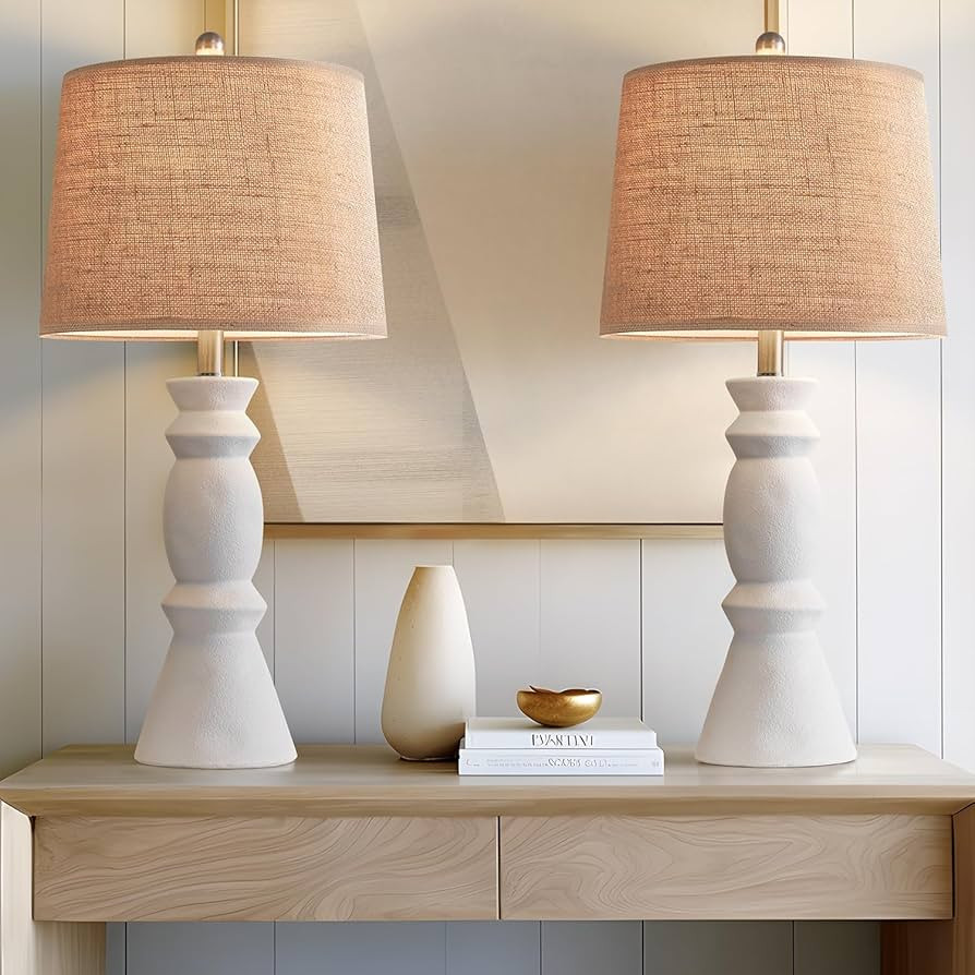 Oneach 25.75'' Farmhouse Ceramic Table Lamp for Living Room White Bedside Lamps Office White Tabl... | Amazon (US)